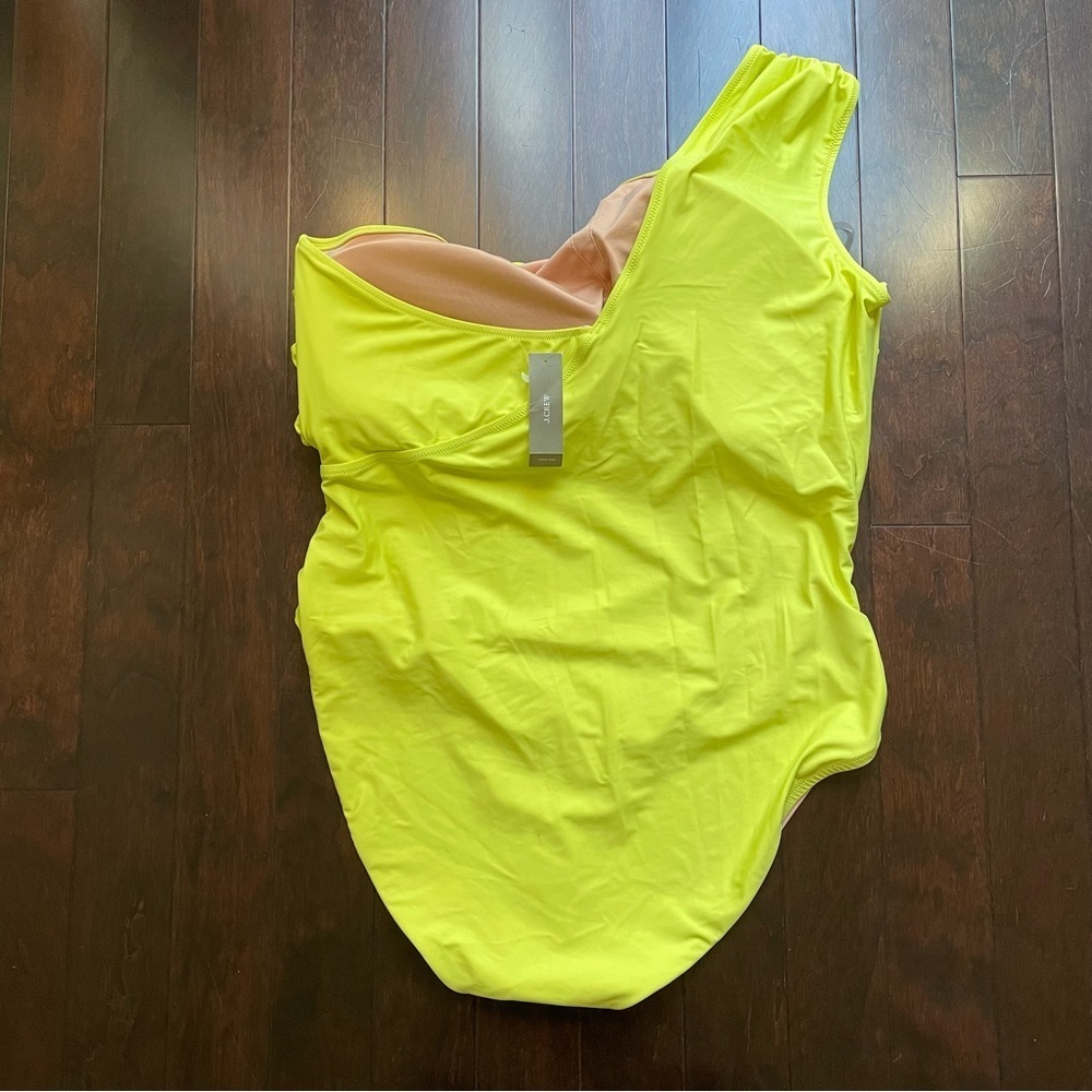 J.Crew Swimsuit size 20 One Piece Runched One Shoulder Built In Bra NWT neon - Picture 2 of 5